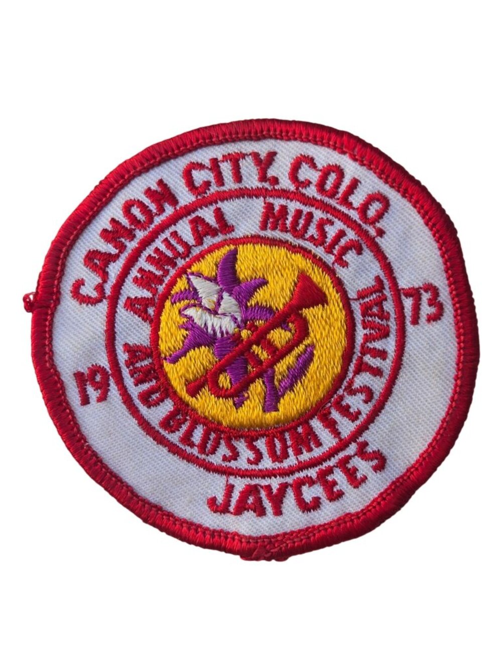 Canon City Colorado 1973 Music Blossom Festival Jaycees Patch Trumpet Flower Red